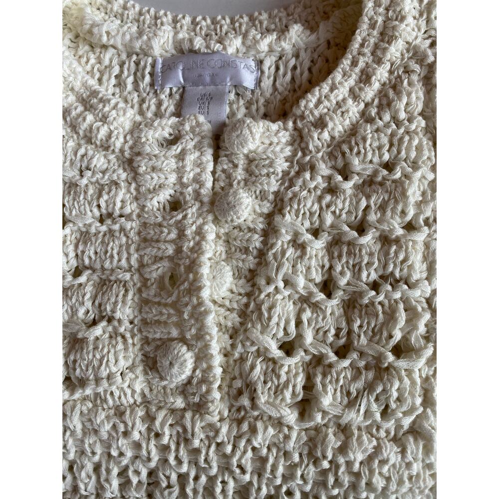 Caroline Constas Cropped Cream Knit Short Sleeve Sweater Size Small - Picture 3 of 7